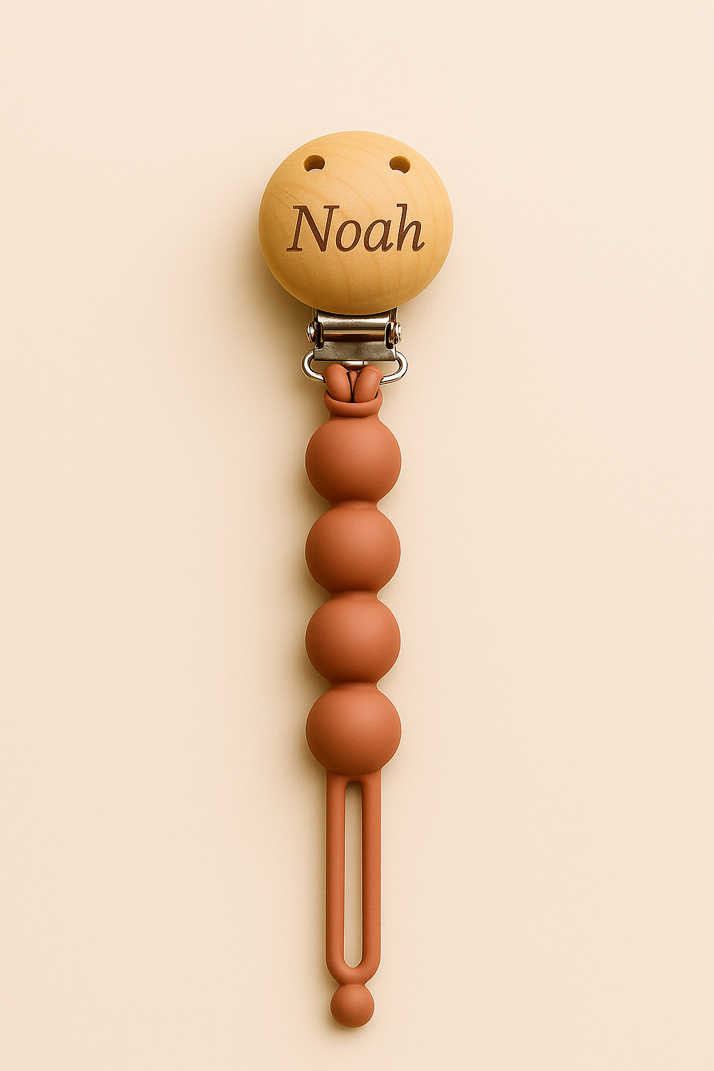Personalized Pacifier Clip – Silicone & Wood