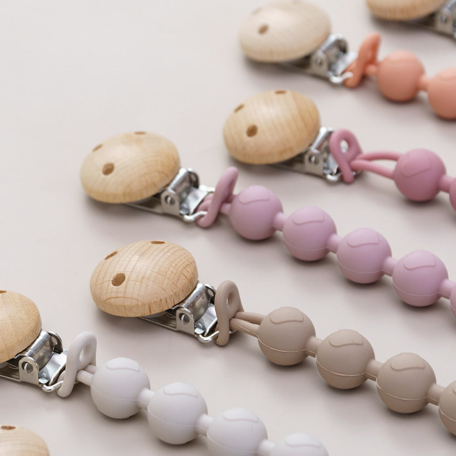 Personalized Pacifier Clip – Silicone & Wood
