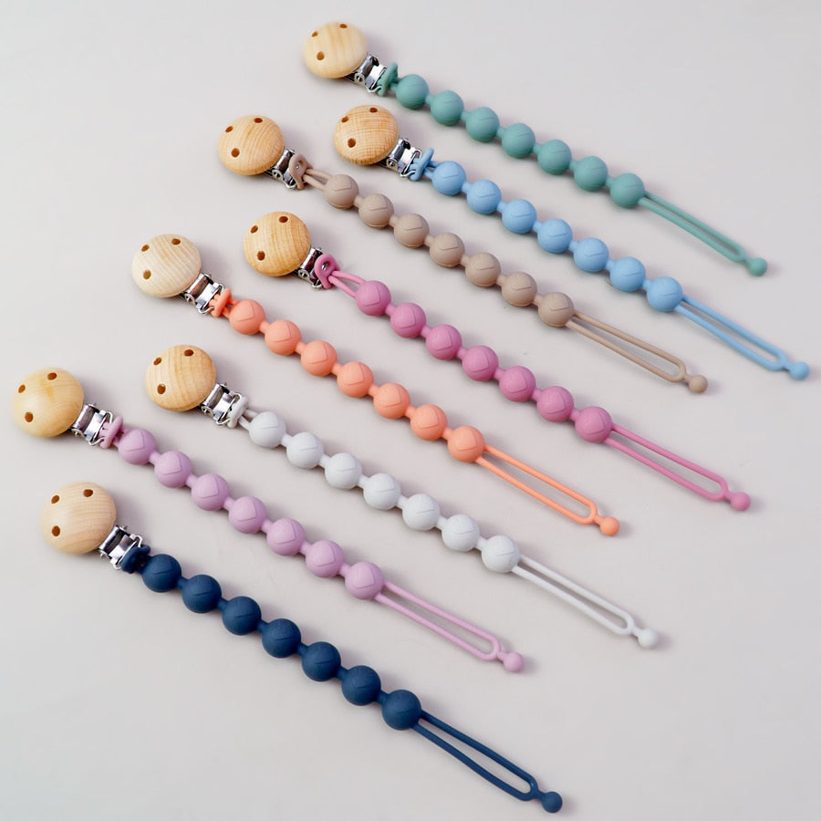 Personalized Pacifier Clip – Silicone & Wood
